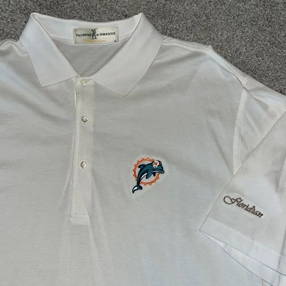 Vintage Miami Dolphins logo The Floridian Golf Club Polo Shirt White Retro Tall